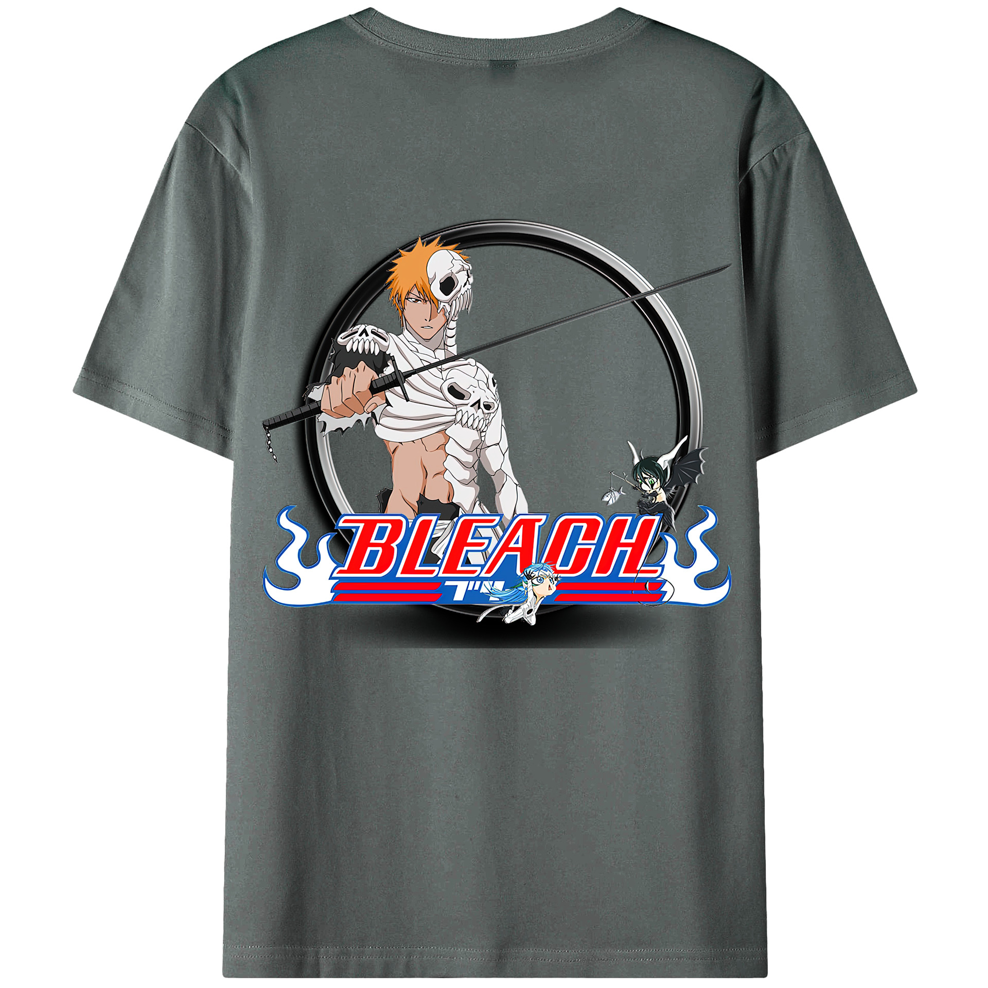 （画像用） ブリーチ 黒崎一護（くろさき いちご）BLEACH Kurosaki Ichigo 綿100％ メンズ半袖Tシャツ（バックプリント） 通気性